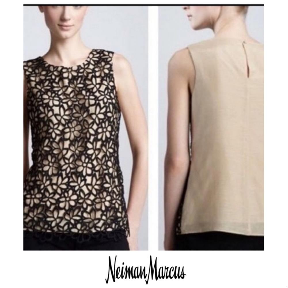 Black and Tan Nieman Marcus Lela Rose crochet top